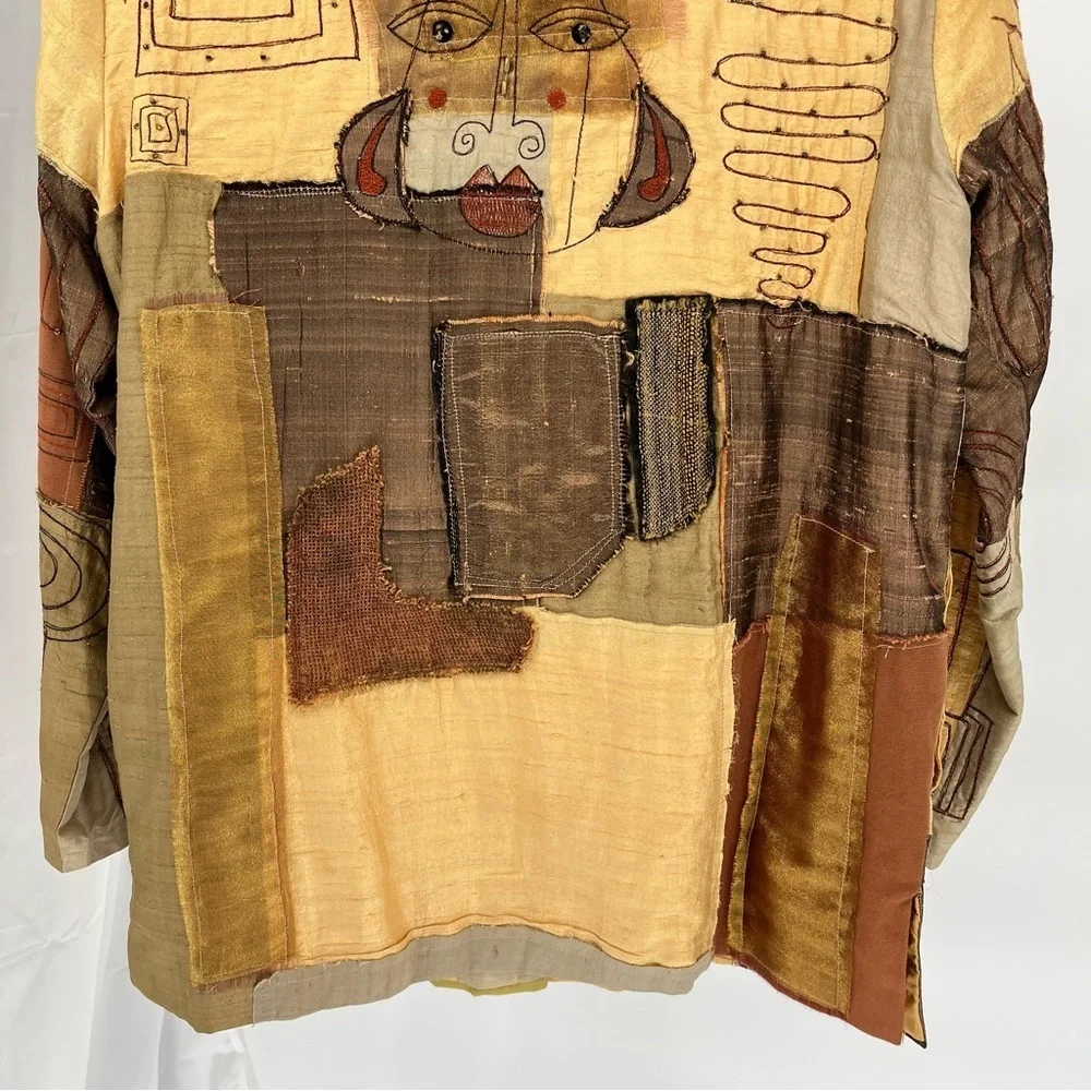 Sandy Starkman Womens Silk Art To Wear Jacket Size M Patchwork Beading Vintage - Picture 9 of 13